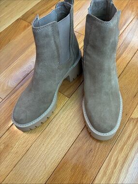 Dolce Vita Taupe Suede Chelsea Lug Ankle Boots